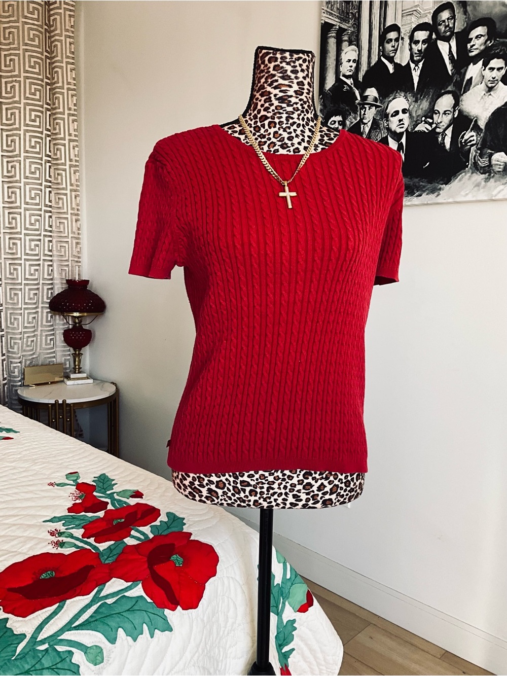 Ralph Lauren Red Short-Sleeve Cable Knit Top